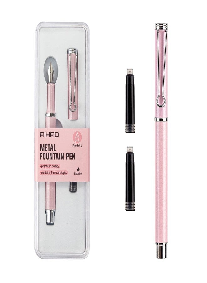 AIHAO Refillable Fountain Pen, Fine Point, Metal Fountain Pen with Gift Box, Black Ink, 2 Ink Cartridges in one Set, Pearl Pink - Image 1