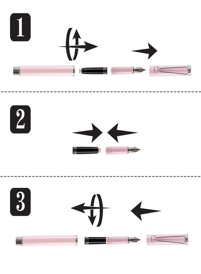 AIHAO Refillable Fountain Pen, Fine Point, Metal Fountain Pen with Gift Box, Black Ink, 2 Ink Cartridges in one Set, Pearl Pink - Image 3