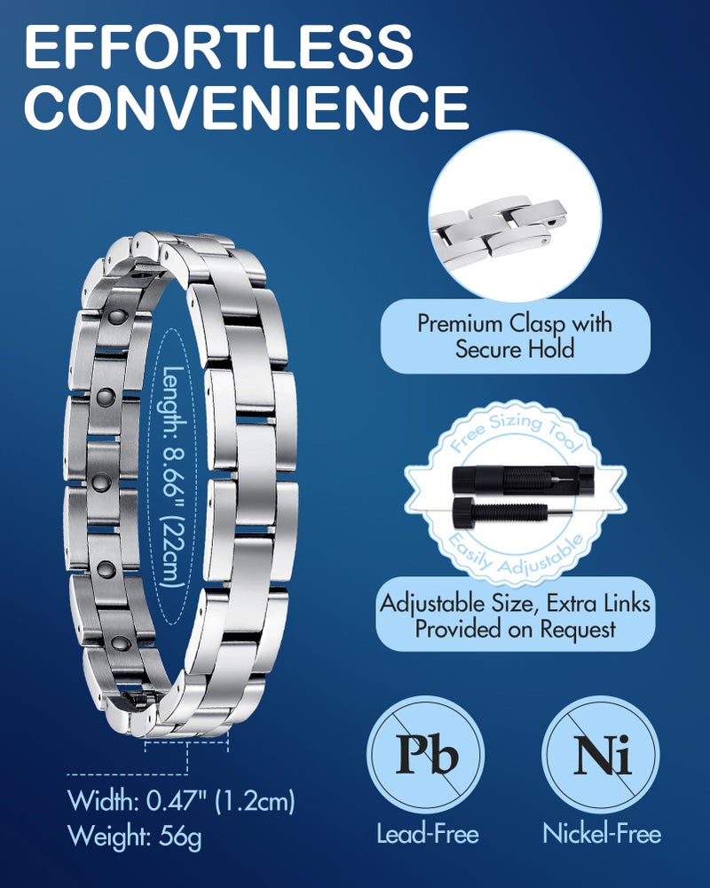 Feraco Magnetic Bracelets for Men Sleek Titanium Stainless Steel Magnetic Therapy Bracelet with Sizing Tool, Jewelry Gifts for Men (Silver) - Image 4