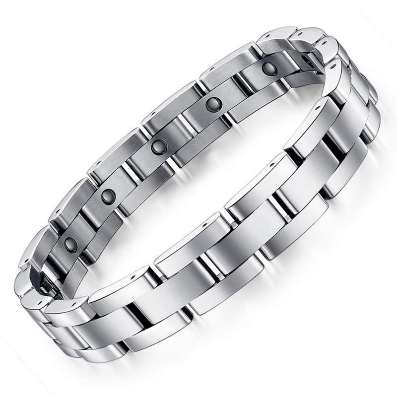 Feraco Magnetic Bracelets for Men Sleek Titanium Stainless Steel Magnetic Therapy Bracelet with Sizing Tool, Jewelry Gifts for Men (Silver) - Image 1