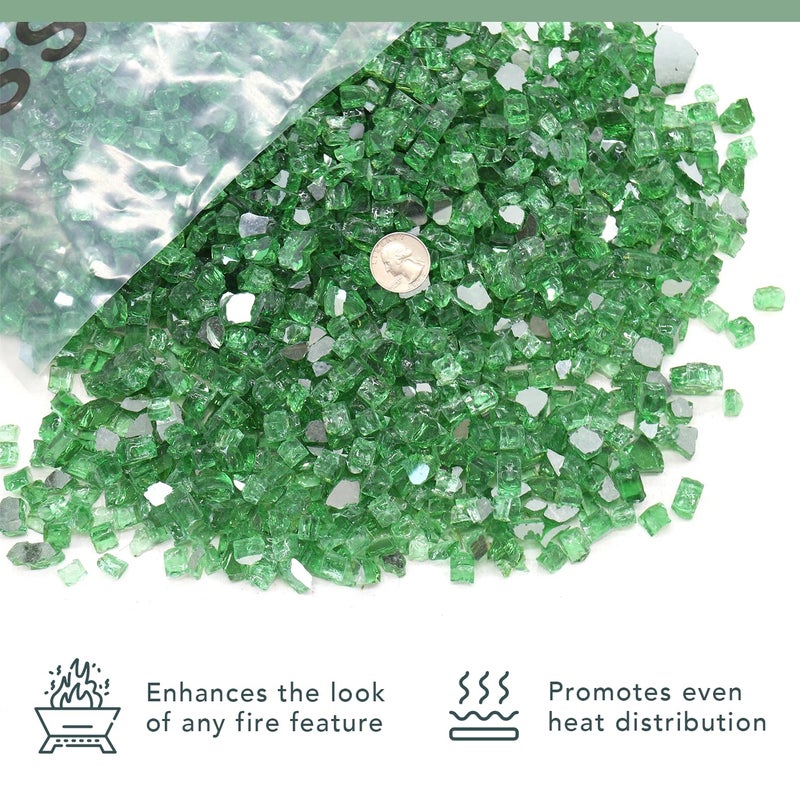 Premium Pebbles زجاج نار - أخضر، 18 رطل - زجاج مقسى عاكس بلمعان عالي بارتفاع 1/2 بوصة لصخور مدفأة النار للمدفأة الطبيعية أو البروبان، آمن للاستخدام في المدافئ الخارجية والداخلية - Image 4