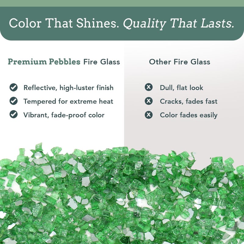 Premium Pebbles زجاج نار - أخضر، 18 رطل - زجاج مقسى عاكس بلمعان عالي بارتفاع 1/2 بوصة لصخور مدفأة النار للمدفأة الطبيعية أو البروبان، آمن للاستخدام في المدافئ الخارجية والداخلية - Image 5