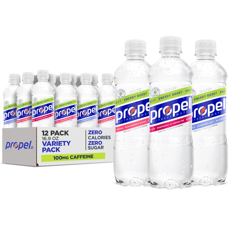 Propel Energy Boost Zero Calorie Flavored Water With Electrolytes and Caffeine, 3 Flavor Variety Pack, 16.9 fl oz Bottles (12 Pack) - Image 1