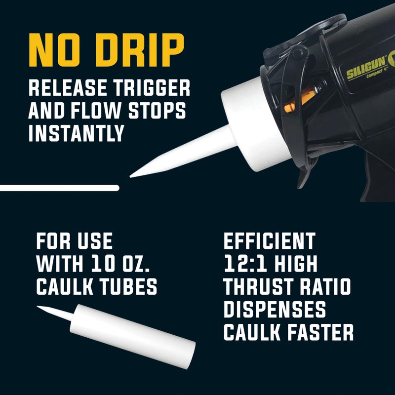 SILIGUNâ„¢ Compact Caulking Gun - No Drip Caulk Gun - Patented Design - Lightweight ABS Frame - Works with All 10 oz Tubes (SILIGUN Nozzle Kit) - Image 3