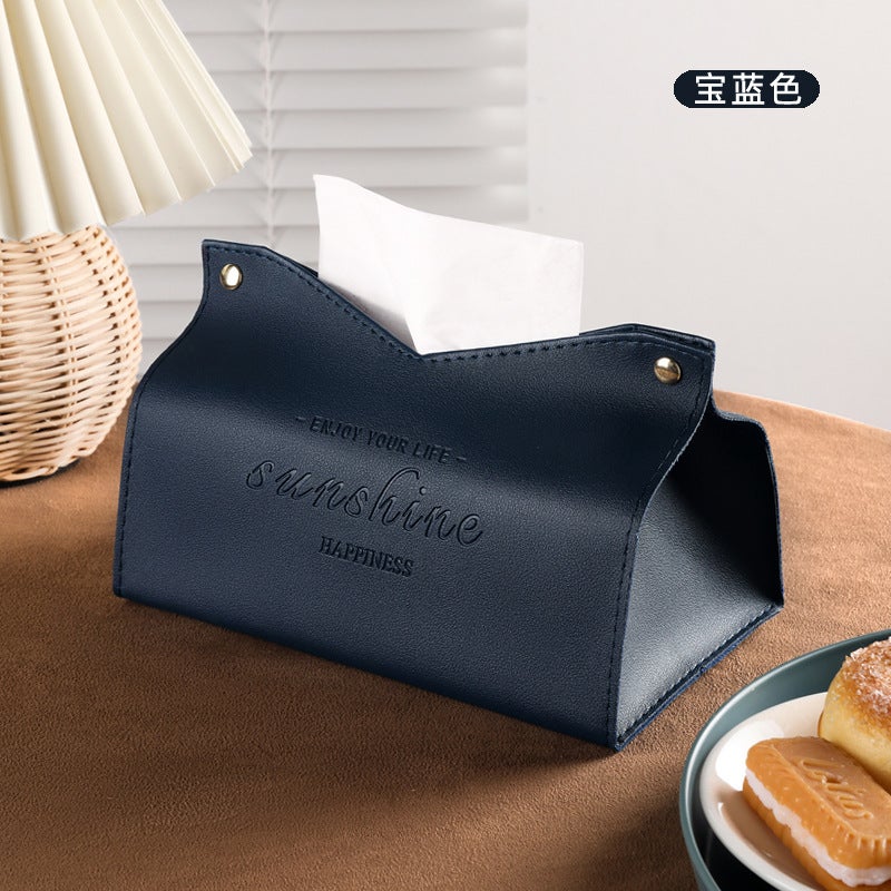 Generic Nordic Leather Tissue Box Creative Living Room Coffee Table Car Mounted Tissue Box Multifunctional Paper Bag Cover Royal Blue 