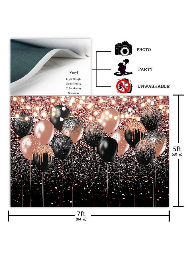 Avezano خلفية من الذهب الوردي واللون الأسود مع لمعة لحفلات عيد الميلاد والزفاف وحفلات الاستحمام العرائسية - خلفيات تصوير بالونات الذهب الوردي والأسود (7X5 قدم) - Image 3
