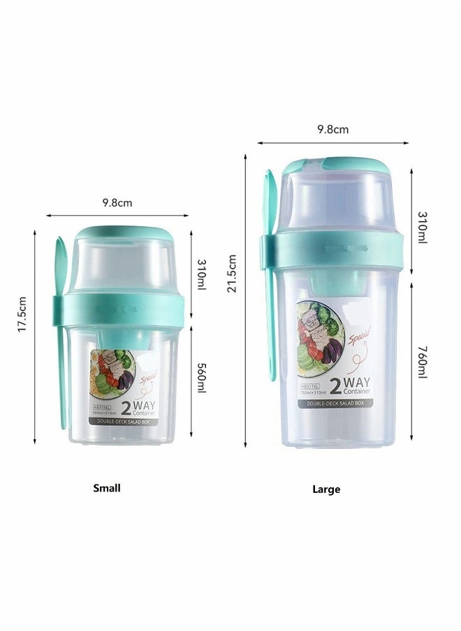 Generic Salad Shakers Keep Fit Salad Meal Shaker Cup Salad Container for Lunch Portable Fruit and Vegetable Salad Cups Container with Fork Salad Dressing Holder Reusable Work (Small Green)  - Image 3