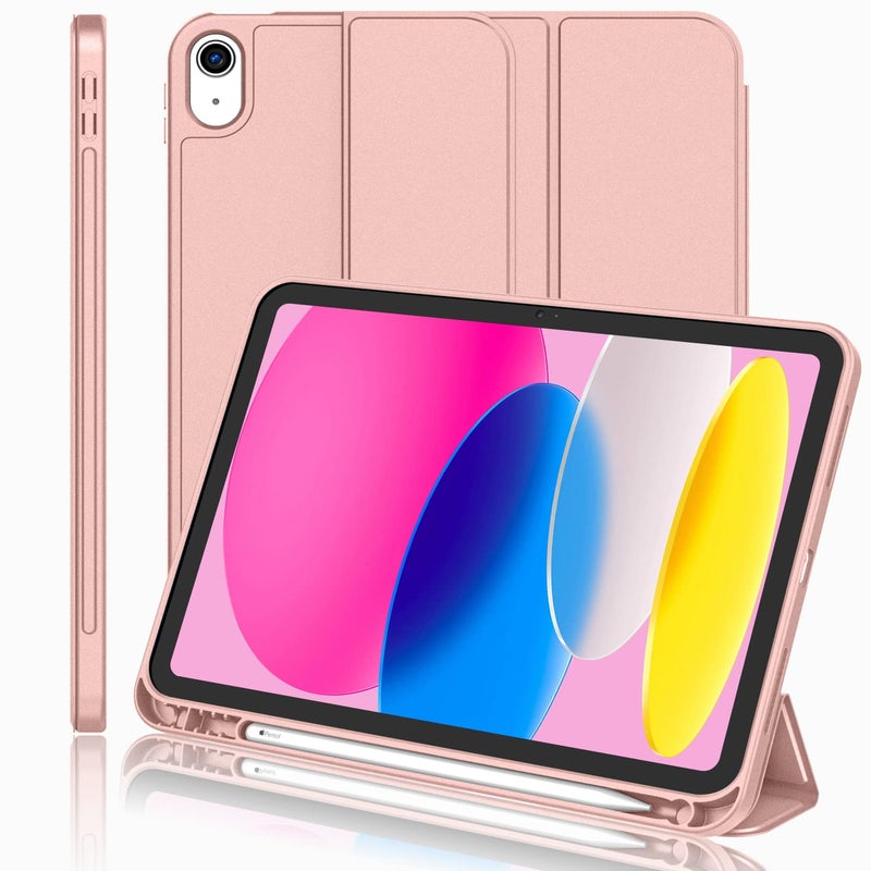 iMieet iPad A16 Case 11th GeniPad 10th Generation Case 11Inch 2025109 Inch 2022 with Pencil Holder Trifold Stand Smart Cover with Soft TPU BackAuto WakeSleepRose Gold
