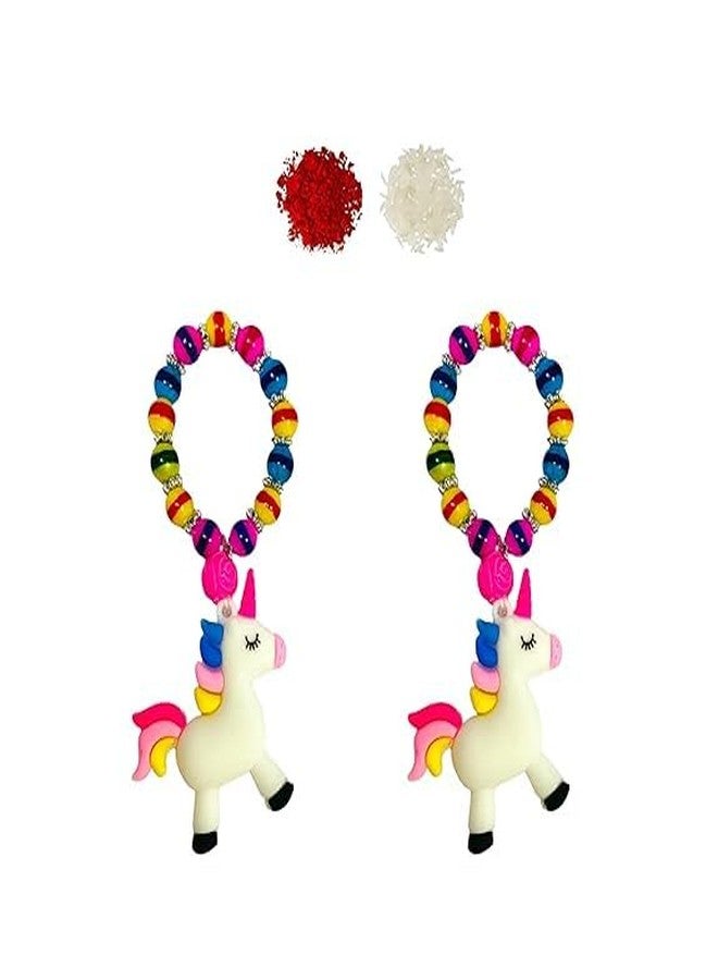 SAMARIYA Girls Unicorn band Braslate Rainbow kadda Rakhi (عبوة من قطعتين) - Image 2