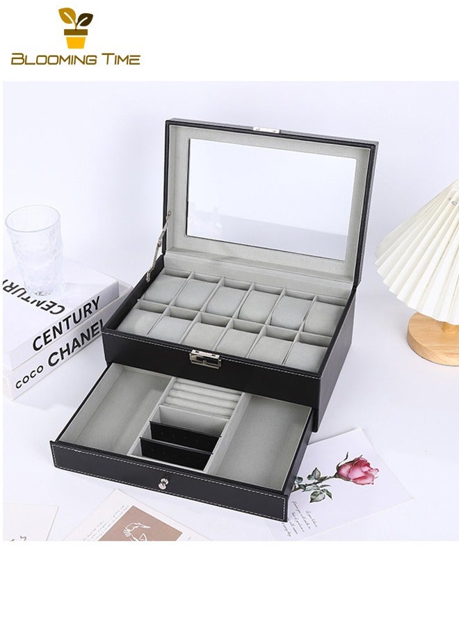 بلومنغ تايم طبقة مزدوجة الراقية الجلود ووتش مربع ، متعددة الوظائف ووتش عرض مربع ، الرجعية الأعمال ووتش تخزين مربع - Image 2