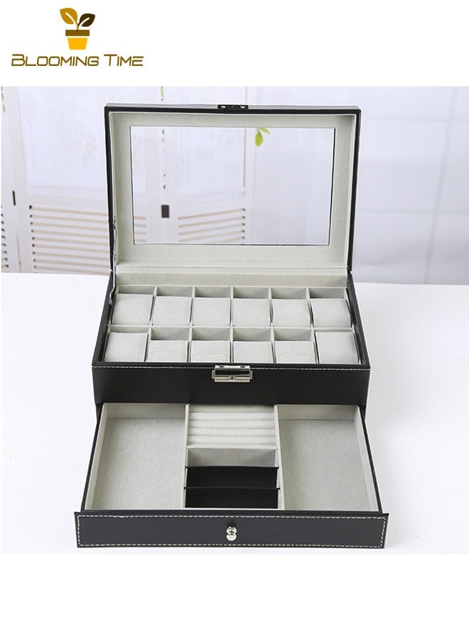 بلومنغ تايم طبقة مزدوجة الراقية الجلود ووتش مربع ، متعددة الوظائف ووتش عرض مربع ، الرجعية الأعمال ووتش تخزين مربع - Image 4