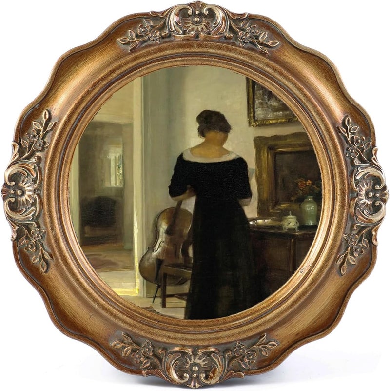 SIKOO Vintage Picture Frames 3x3 Small Antique Round Picture Frame Tabletop and Wall Mount Vintage Mini Wall Decor Bronze Gold - Image 1