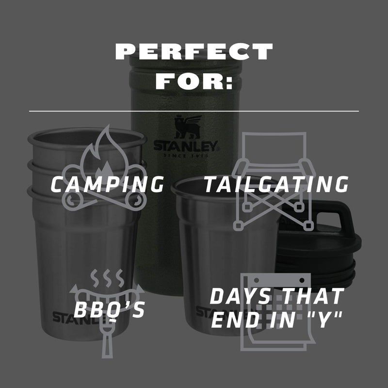 Stanley Stanley Adventure Nesting Shot Glass Set, 4 Stainless Steel Shot Glasses with Rugged Metal Travel Carry Case, Camping Gifts, Hammertone Green, 2oz  - Image 2