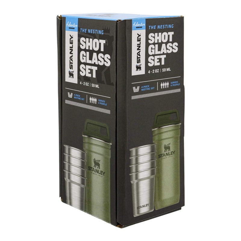 Stanley Stanley Adventure Nesting Shot Glass Set, 4 Stainless Steel Shot Glasses with Rugged Metal Travel Carry Case, Camping Gifts, Hammertone Green, 2oz  - Image 3