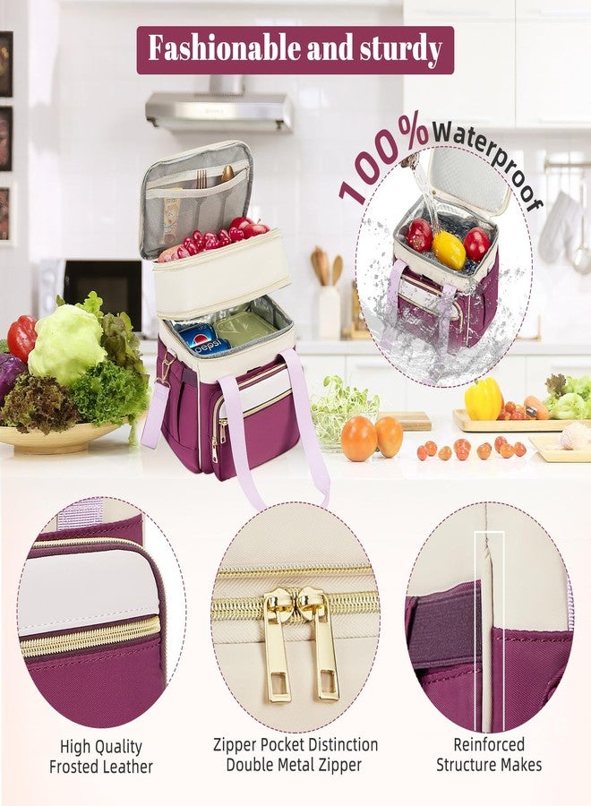 holuxer Insulated Lunch Bag & Lunch Box for Women - Double Deck Reusable Lunch Bag for men Tote Cooler Bag Leakproof Soft Expandable - Large Lunchbox for Work/Adult/Picnic/Outdoor (Light Purple，15L) - Image 4