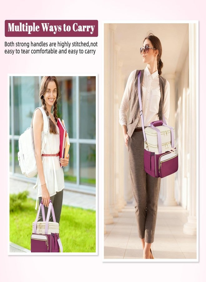 holuxer Insulated Lunch Bag & Lunch Box for Women - Double Deck Reusable Lunch Bag for men Tote Cooler Bag Leakproof Soft Expandable - Large Lunchbox for Work/Adult/Picnic/Outdoor (Light Purple，15L) - Image 2