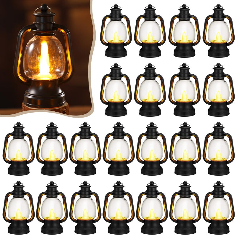 Ferraycle 24 Pcs Mini Lantern Decor 4 Inch Western Lantern Table Centerpiece Small Vintage Camping Hanging Lamp Ornaments Bulk for Cowboy Cowgirl Wedding Halloween Christmas (6 Inch,Black) - Image 1
