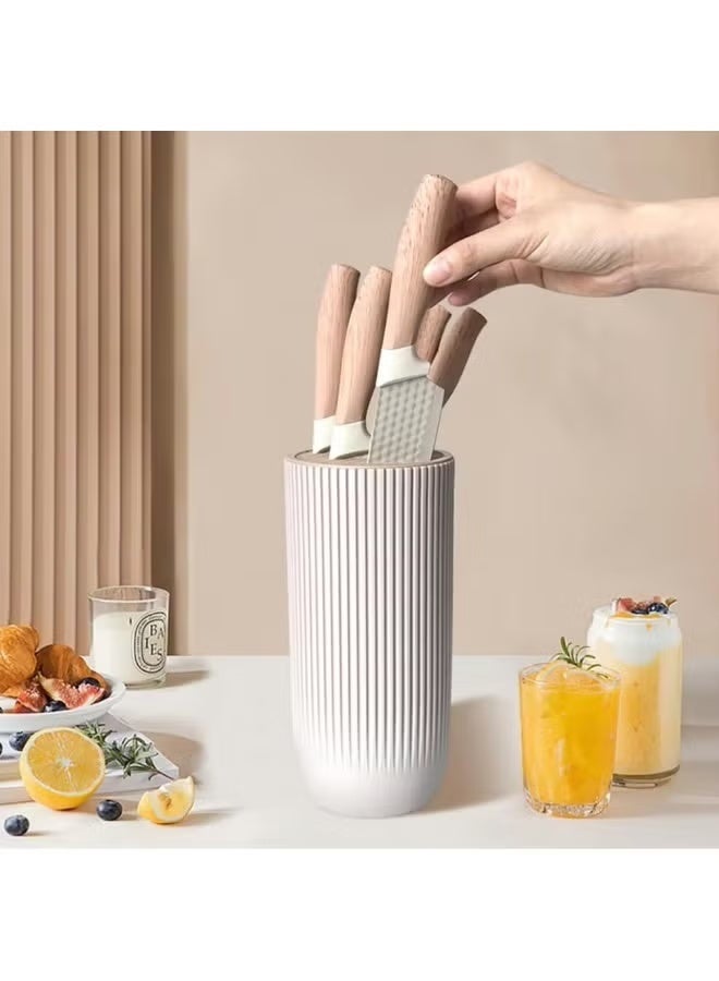 مجموعة سكاكين احترافية من الفولاذ المقاوم للصدأ مكونة من 6 قطع مع كتلة عالمية تتضمن سكاكين الشيف واليابانية والأدوات ومقص المطبخ وشفرات غير لاصقة ومقابض مريحة للطهي اليومي كاكي - Image 4