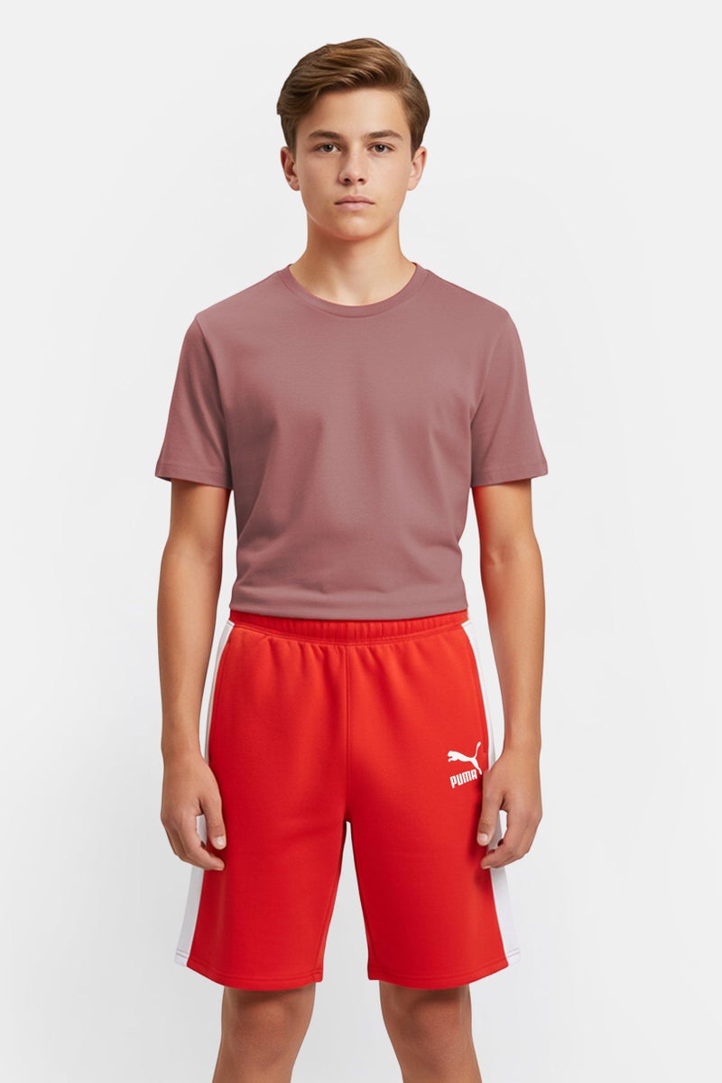 PUMA شورتات خارجية للأطفال الأولاد بشعار العلامة التجارية، أحمر - Image 1