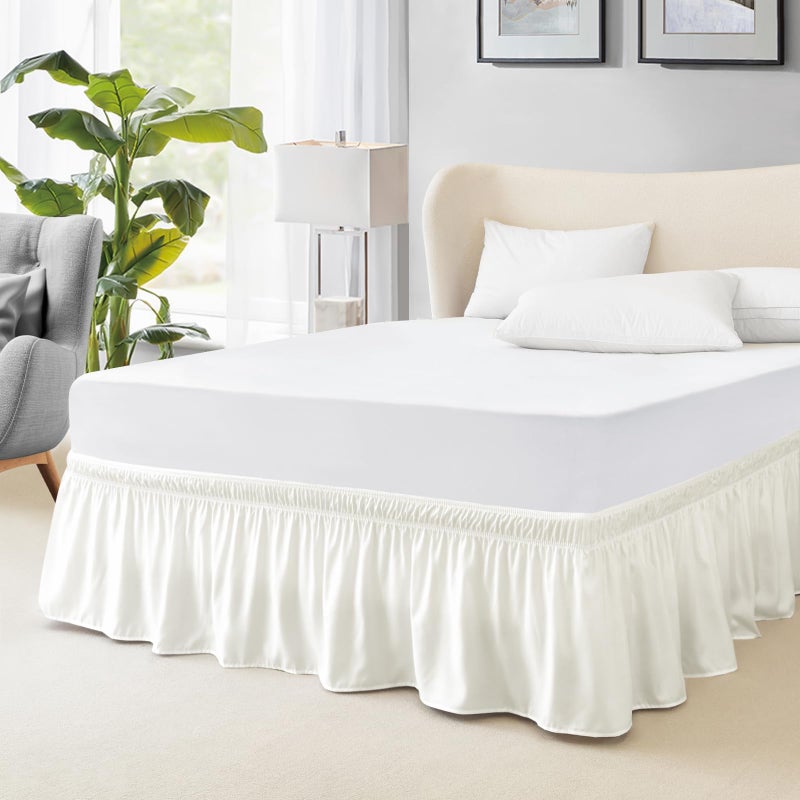 FreshCulture FreshCulture Full Bed Skirt  Elastic Wrap Around Bed Skirt Full Bed  Easy Fit with 18-Inch Tailored Drop  Hotel Quality Dust Ruffle for Full Size Bed  Bed Skirt Full Size (Cream)  - Image 1
