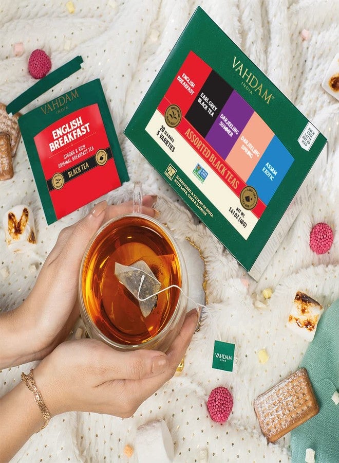 VAHDAM, Assorted Black Tea Bags Sampler (5 Flavors, 20 Ecofriendly Pyramid Tea bags) I Gift Ideas for Women & Men | Assam and Darjeeling Teas | Gluten Free & Non GMO | Gifts for Him/Her - Image 3