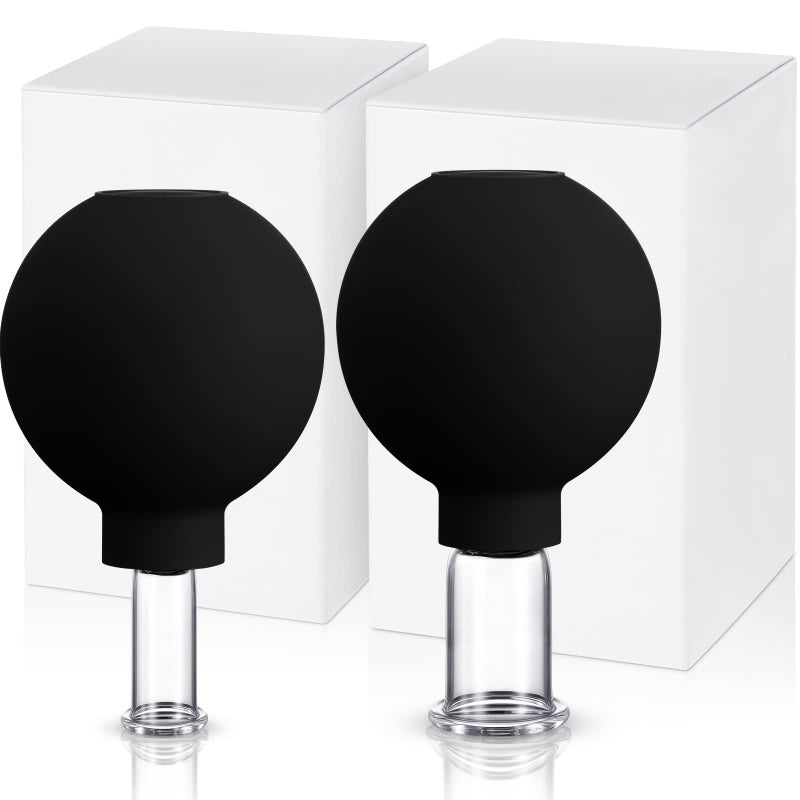 Nuanchu 2 Pieces Facial Cupping Set Glass Cupping Cups Glass Silicone Cups Vacuum Suction for Face Skin Back Shoulder Muscle1 Inch and 065 Inch DiameterBlack