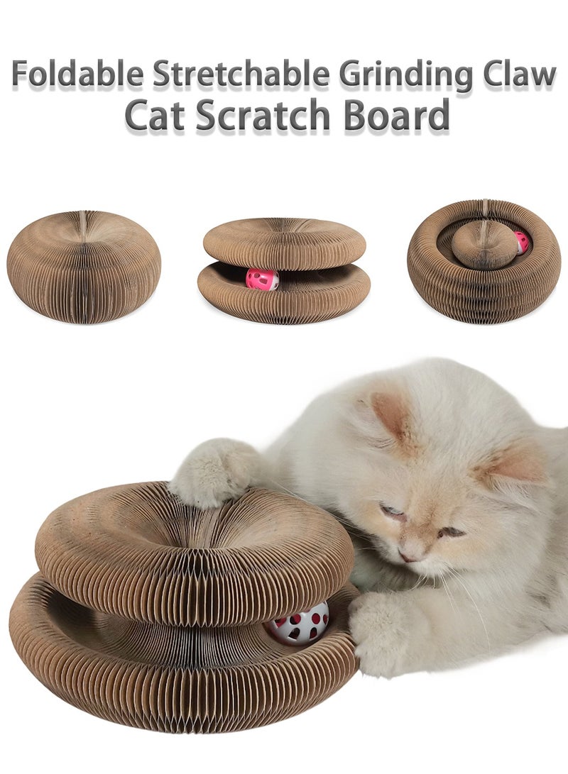 Magic Organ Foldable Cat Scratching Board - Magnetic Closure, Multi-Shape Design with Bell & Glow Balls | Durable Corrugated Cardboard, Space-Saving & Interactive Cat Toy for Indoor Play - Image 1