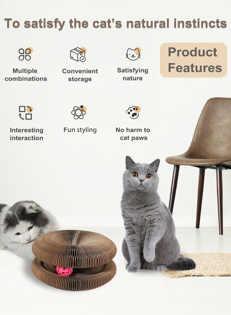 Magic Organ Foldable Cat Scratching Board - Magnetic Closure, Multi-Shape Design with Bell & Glow Balls | Durable Corrugated Cardboard, Space-Saving & Interactive Cat Toy for Indoor Play - Image 2