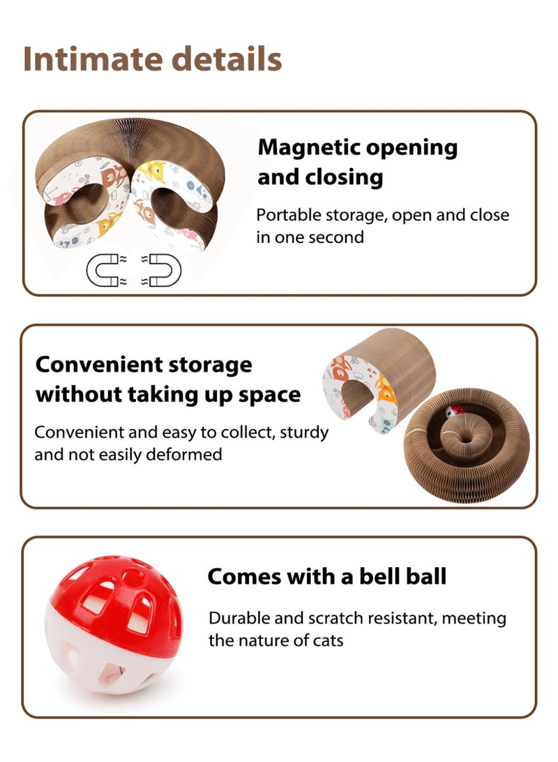 Magic Organ Foldable Cat Scratching Board - Magnetic Closure, Multi-Shape Design with Bell & Glow Balls | Durable Corrugated Cardboard, Space-Saving & Interactive Cat Toy for Indoor Play - Image 5