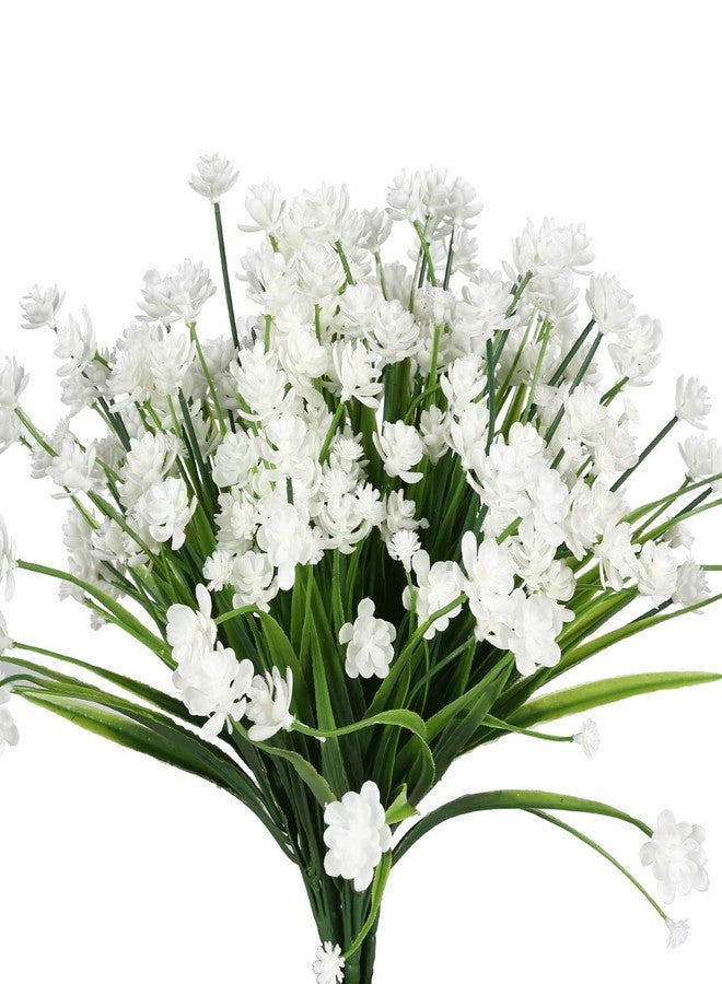 HAPLIA 8 Bundles Artificial Flowers, Fake Artificial Greenery UV Resistant No Fade Faux Plastic Plants for Wedding Bridle Bouquet Indoor Outdoor Home Garden Kitchen Office Table Vase (White) - Image 2