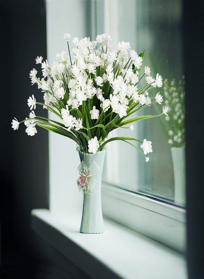 HAPLIA 8 Bundles Artificial Flowers, Fake Artificial Greenery UV Resistant No Fade Faux Plastic Plants for Wedding Bridle Bouquet Indoor Outdoor Home Garden Kitchen Office Table Vase (White) - Image 3