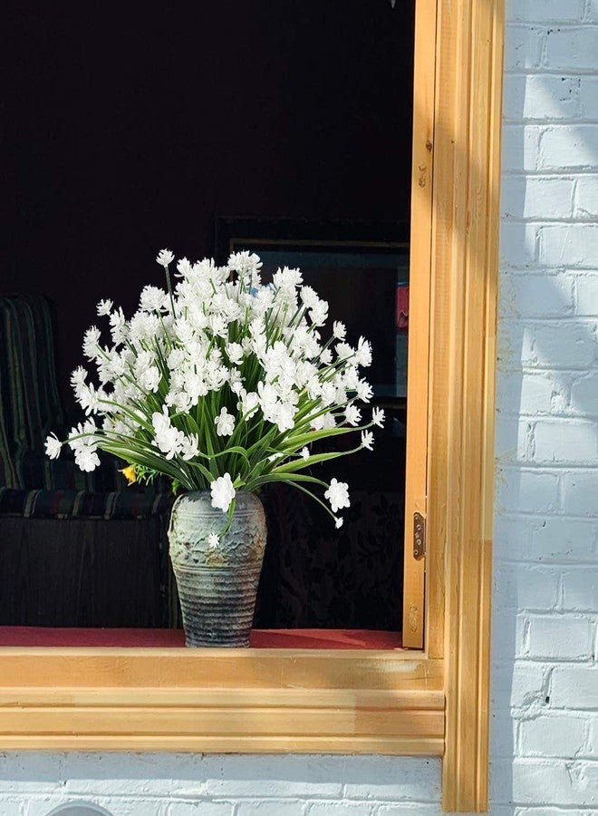 HAPLIA 8 Bundles Artificial Flowers, Fake Artificial Greenery UV Resistant No Fade Faux Plastic Plants for Wedding Bridle Bouquet Indoor Outdoor Home Garden Kitchen Office Table Vase (White) - Image 5