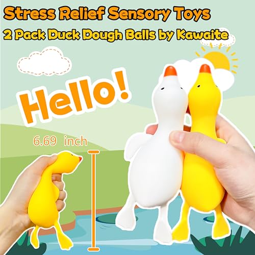 Kawaite Stretchy Stress Relief Balls Set of 2 Duck Squeeze Ball Squishy Fidget Toys for Kids and Adults Anxiety Relief Animal Dough Balls for Boys Girls Squishy Stress Balls Squish Toys - Image 5