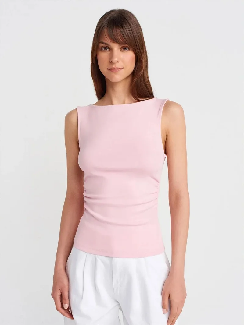 ديلفين Dilvin Sleeveless Boat Neck Jersey Blouse