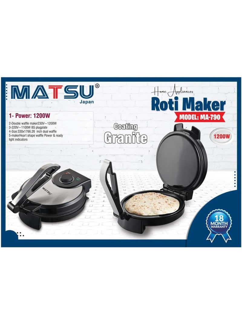 Generic MATSU 10-Inch Electric Roti Maker – 1200W Chapati & Flatbread Press with Non-Stick Surface, Adjustable Temperature, Stainless Steel Body, Dual Indicator Lights, Safety Lock, Fast Heating, Easy Cleaning – 220-240V Kitchen Appliance for Roti, Tortilla, Khakra, Paratha  - Image 2