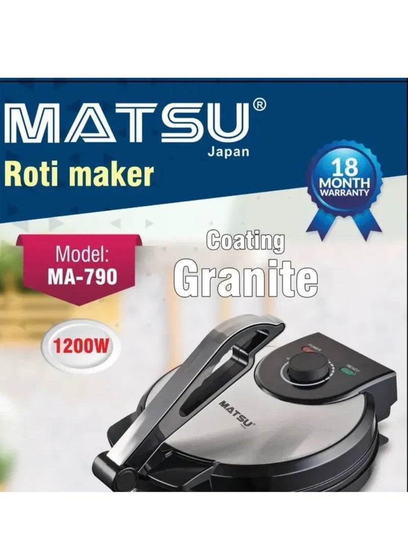 Generic MATSU 10-Inch Electric Roti Maker – 1200W Chapati & Flatbread Press with Non-Stick Surface, Adjustable Temperature, Stainless Steel Body, Dual Indicator Lights, Safety Lock, Fast Heating, Easy Cleaning – 220-240V Kitchen Appliance for Roti, Tortilla, Khakra, Paratha  - Image 4