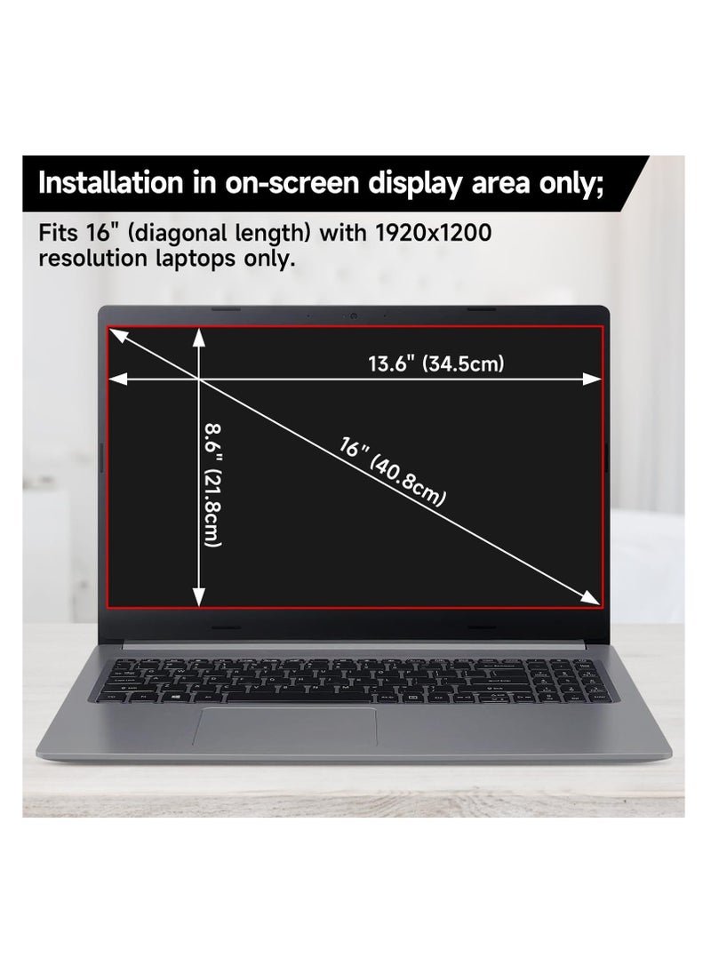 [1 Pack] Laptop Privacy Screen 16 Inch Compatible With Lenovo Hp Dell Acer Asus Thinkpad Envy Xps, 16:10 Aspect Removable Anti Glare Blue Light Filter Protector, 16 inch Computer Monitor Privacy Shield
