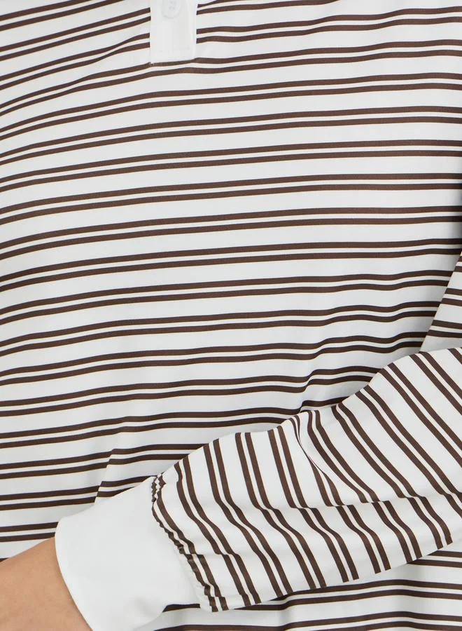 Take Two Take Two Brown Striped Oversized Polo T-Shirt