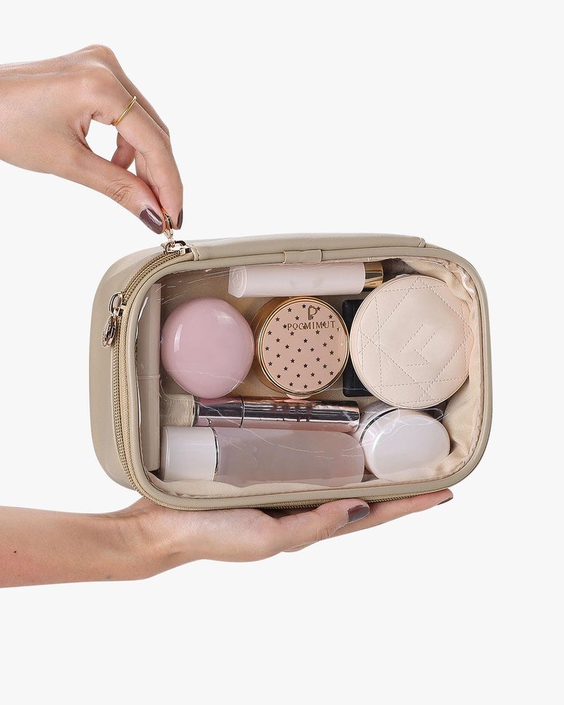 Pocmimut Makeup Bag Small Makeup Pouch Clear Travel Cosmetic Bag Car Accessories Storage For Women Travel Essentials Organizers Apricot - Image 2