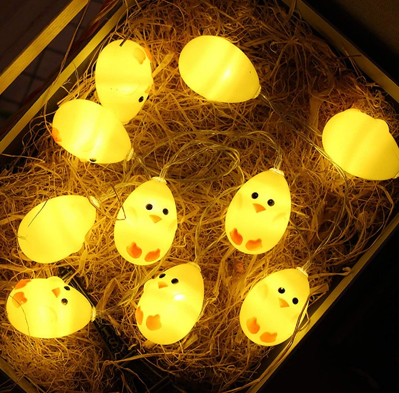 Little Yellow Chicken String Light Easter Decorations Cute Animal Chicken Decoration Lights Battery Operated 49 ft 10 LED Lights for Home Decor Party Birthday Camping Kid Bedside lamp