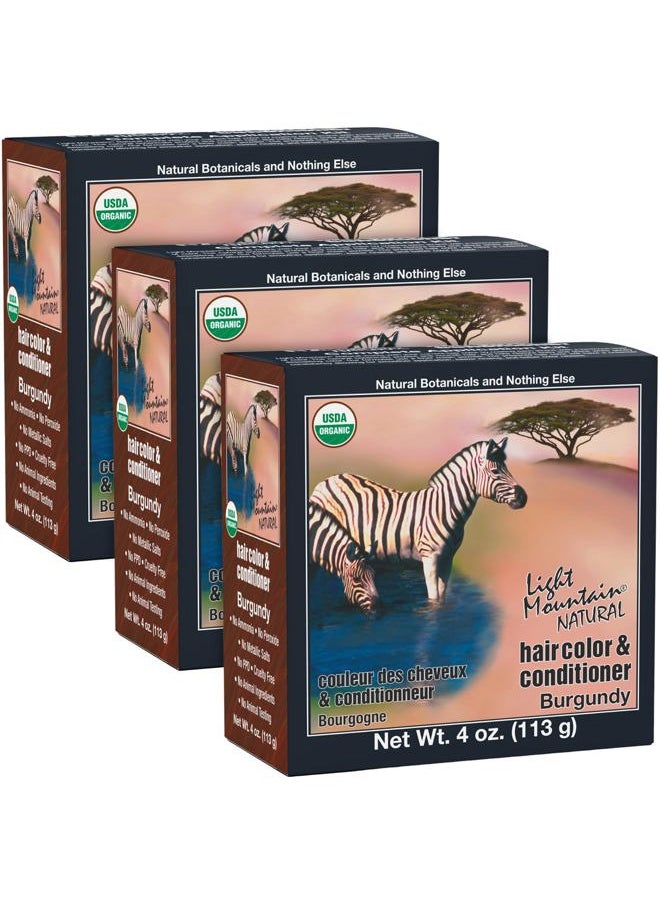 Light Mountain Light Mountain Henna Hair Color & Conditioner - Burgundy Hair Dye for Men/Women, Organic Henna Leaf Powder and Botanicals, Chemical-Free, Semi-Permanent Hair Color, 4 Oz (Pack of 3)  - Image 1
