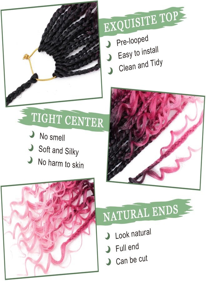 Eerya 8 Packs Boho Box Braids Crochet Hair for Black Women 10 Inch Goddess Box Braids Pre-looped Bohemian With Curly Ends Synthetic Crochet Hair Extensions (10 inch, T1B/Rose/Pink) - Image 5