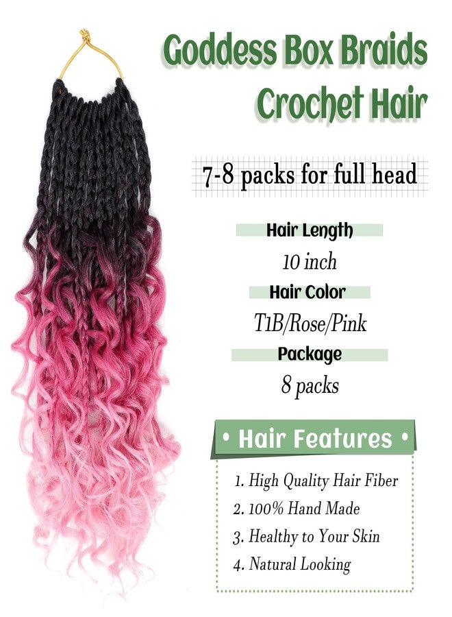 Eerya 8 Packs Boho Box Braids Crochet Hair for Black Women 10 Inch Goddess Box Braids Pre-looped Bohemian With Curly Ends Synthetic Crochet Hair Extensions (10 inch, T1B/Rose/Pink) - Image 3