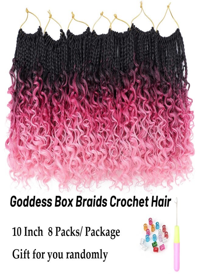 Eerya 8 Packs Boho Box Braids Crochet Hair for Black Women 10 Inch Goddess Box Braids Pre-looped Bohemian With Curly Ends Synthetic Crochet Hair Extensions (10 inch, T1B/Rose/Pink) - Image 2