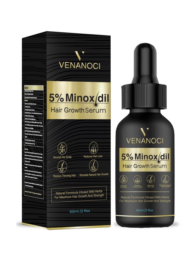 Venanoci - 5% Minoxidil Hair Growth for Men and Women: Biotin Hair Growth Serum for Hair Loss, Thinning, and Faster Regrowth Treatment - 60ML - Image 1
