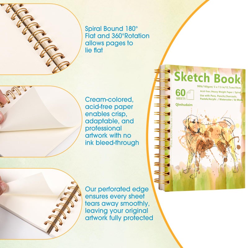 Qlmhudaim Travel Sketchbook | 4x6 Small Sketchbook with Tear Line, 55 Sheets 98lb/160g | for Watercolor & Quick Sketching | Sketch Book for Kids, Adults & Artists - Image 4