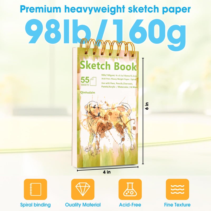 Qlmhudaim Travel Sketchbook | 4x6 Small Sketchbook with Tear Line, 55 Sheets 98lb/160g | for Watercolor & Quick Sketching | Sketch Book for Kids, Adults & Artists - Image 2