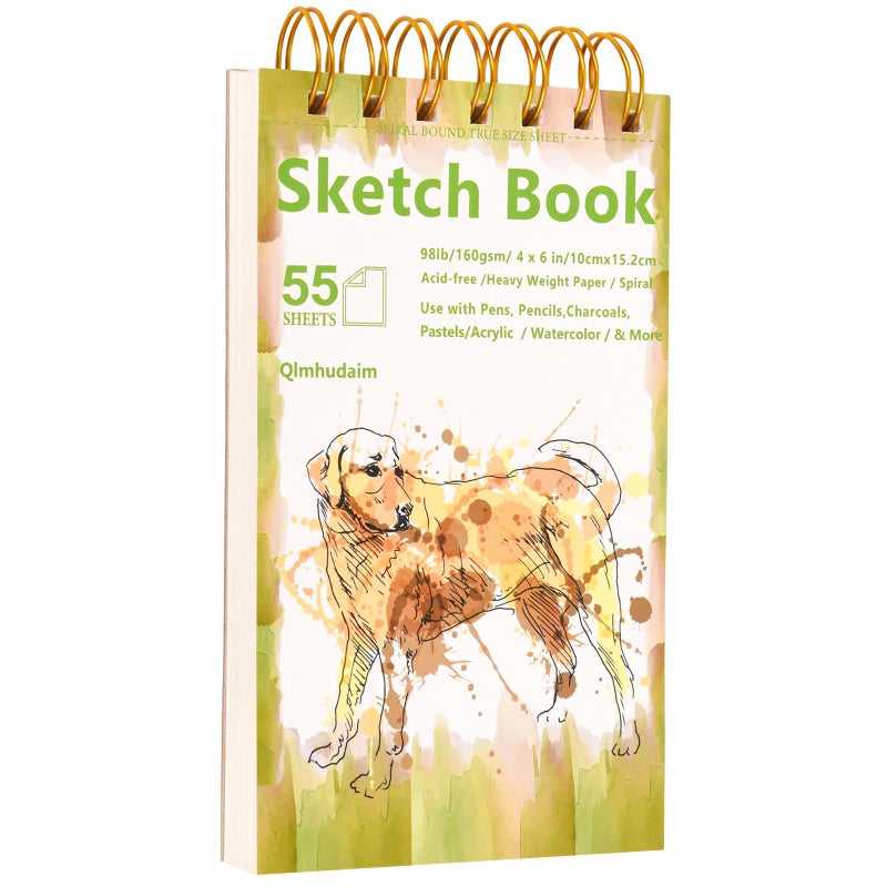 Qlmhudaim Travel Sketchbook | 4x6 Small Sketchbook with Tear Line, 55 Sheets 98lb/160g | for Watercolor & Quick Sketching | Sketch Book for Kids, Adults & Artists - Image 1