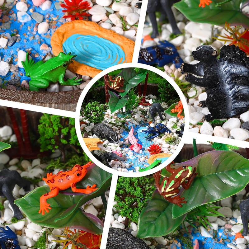 Sratte 26 Pcs Rainforest Animals Figures Playset Include Jungle Animals Figures Model Trees Rain Forest Diorama Project Supplies for Cake Topper Toddlers Gift Birthday Party DecorTray Not Included - Image 3