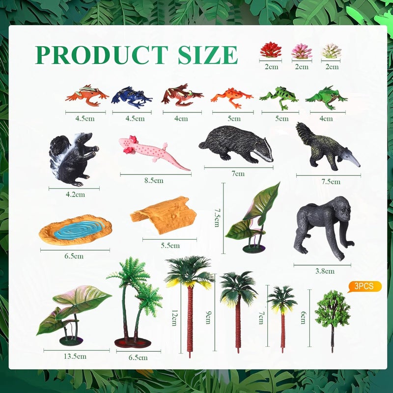 Sratte 26 Pcs Rainforest Animals Figures Playset Include Jungle Animals Figures Model Trees Rain Forest Diorama Project Supplies for Cake Topper Toddlers Gift Birthday Party DecorTray Not Included - Image 2
